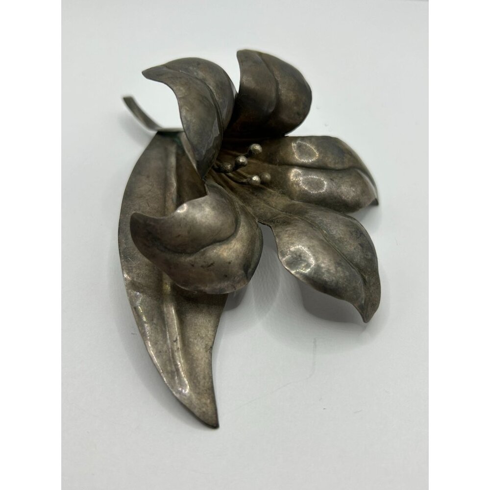 Vintage Mexico Silver Floral Statement Brooch